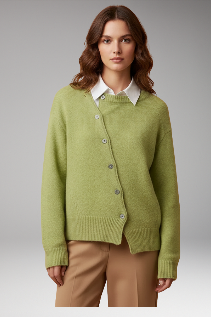 Women’s Cardigan with Asymmetrical Buttons and Long Sleeves