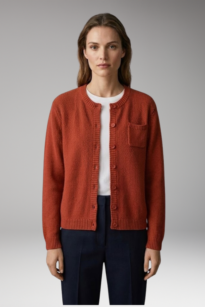 Women’s Cardigan with Button Closure and Chest Pocket