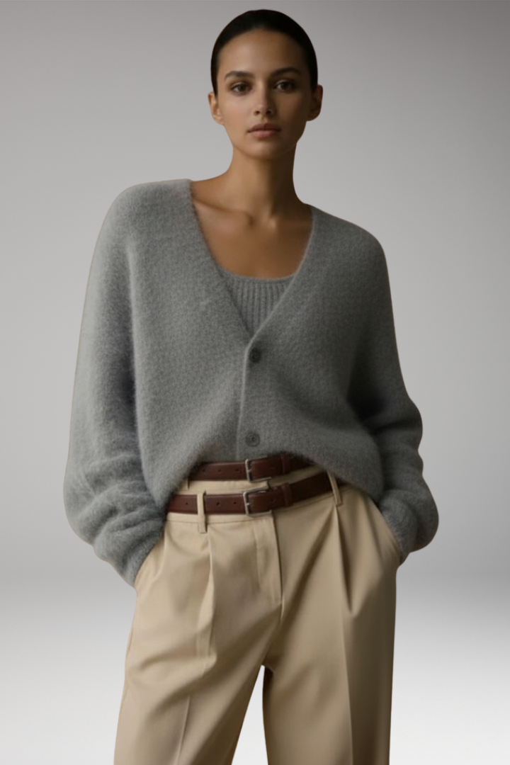 Women’s Cardigan with Button Front and Textured Surface
