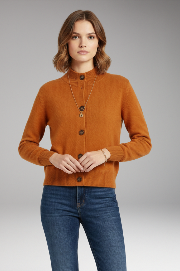 Women’s Cardigan with High Neckline and Button Closure