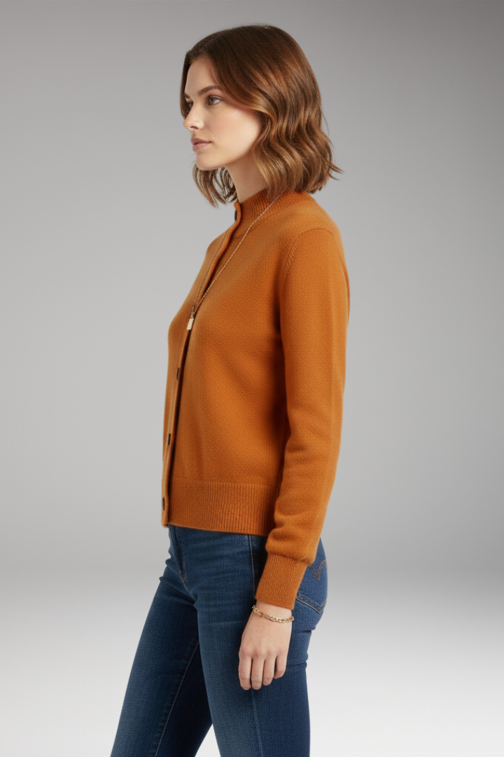 Women’s Cardigan with High Neckline and Button Closure