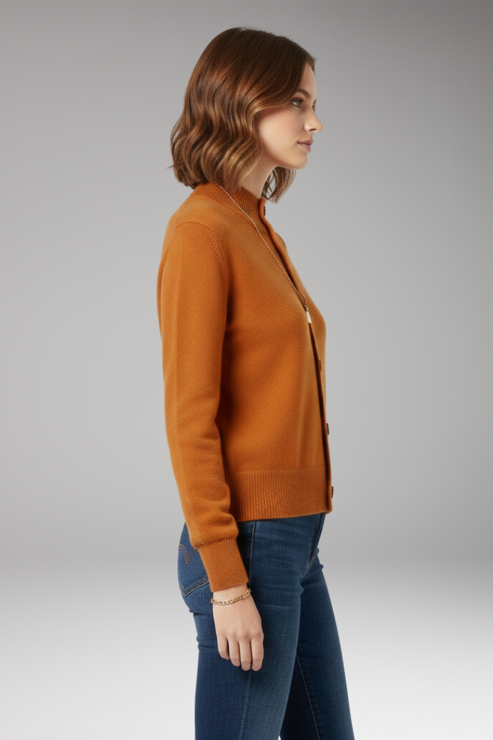 Women’s Cardigan with High Neckline and Button Closure