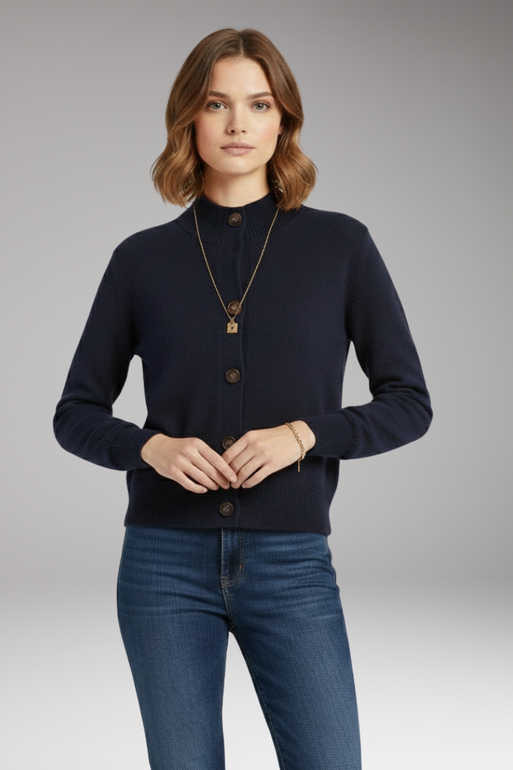 Women’s Cardigan with High Neckline and Button Closure