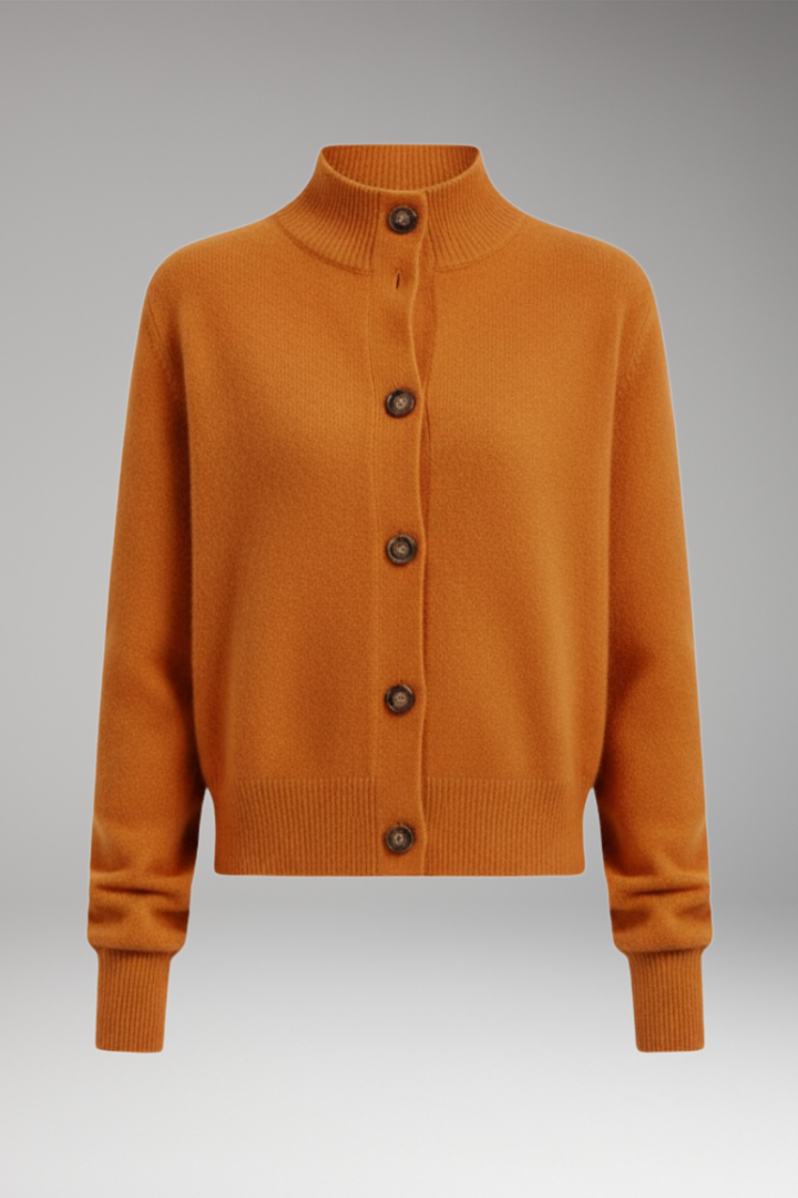 Women’s Cardigan with High Neckline and Button Closure