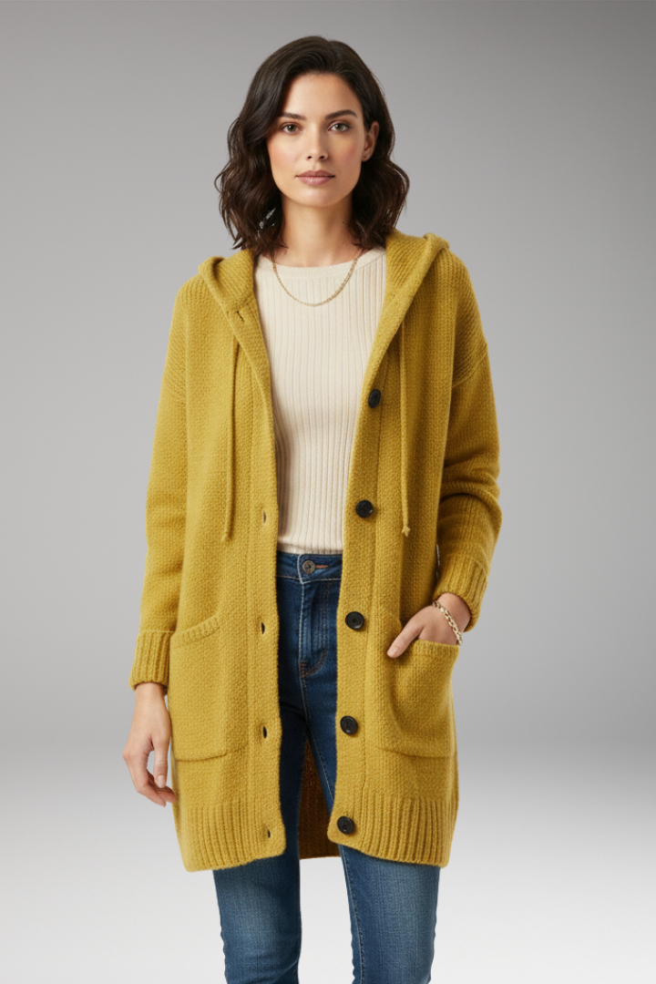 Women’s Cardigan with Hood and Button Closure