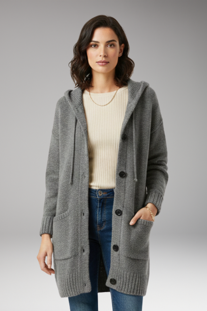 Women’s Cardigan with Hood and Button Closure