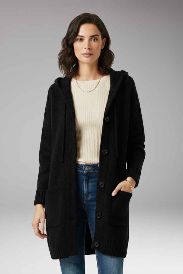 Women’s Cardigan with Hood and Button Closure
