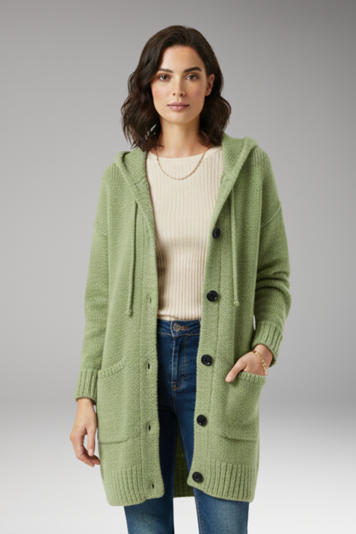 Women’s Cardigan with Hood and Button Closure