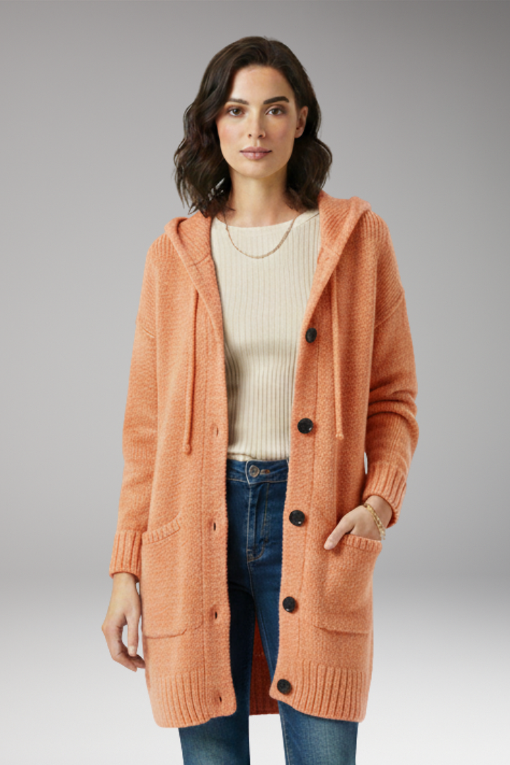 Women’s Cardigan with Hood and Button Closure