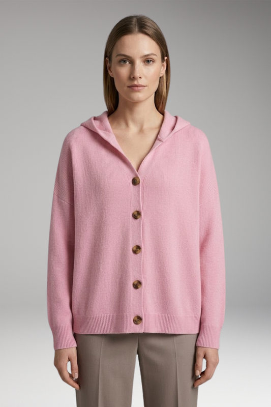 Women's Cardigan with Hooded Neckline and Button Fastening