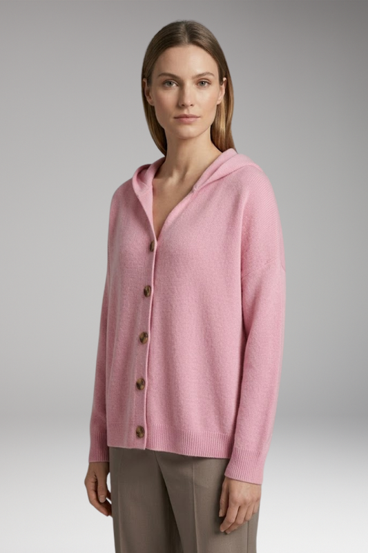 Women's Cardigan with Hooded Neckline and Button Fastening