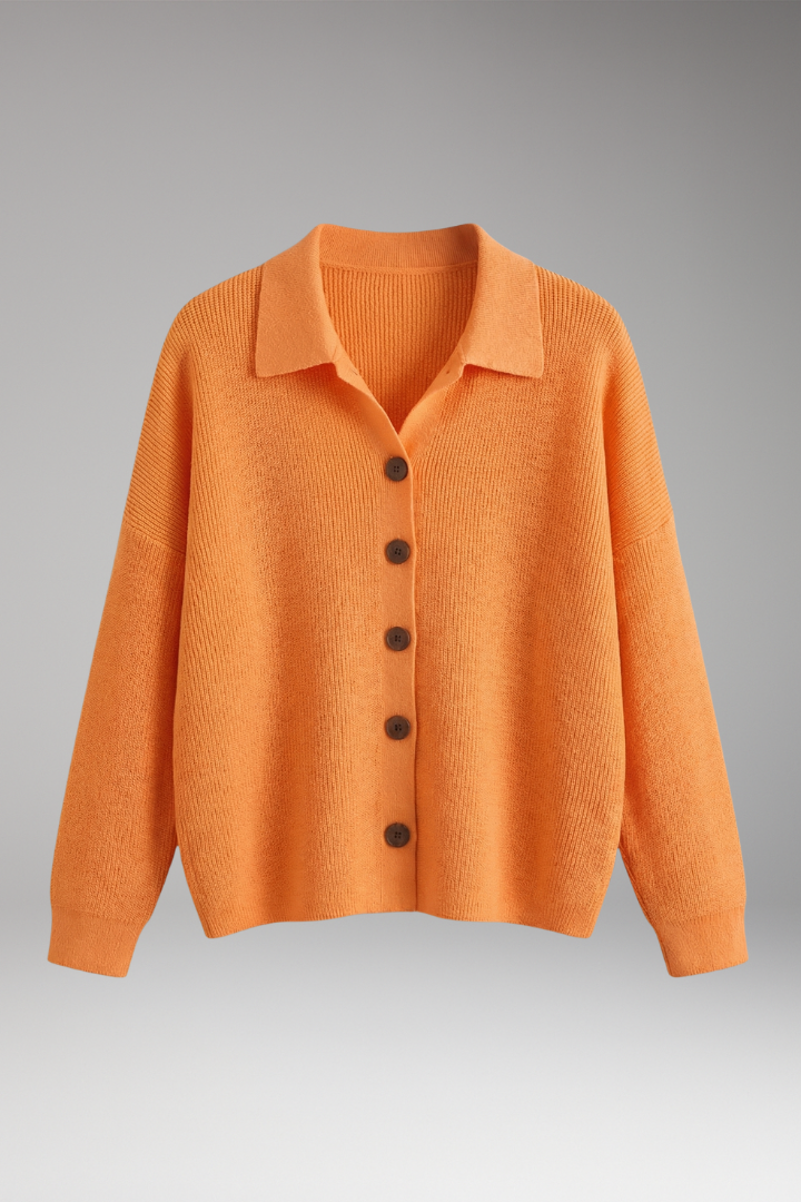 Women’s Cardigan with Lapel Collar and Button Closure