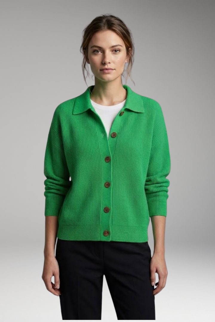 Women’s Cardigan with Lapel Collar and Button Closure