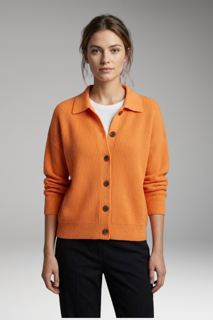 Women’s Cardigan with Lapel Collar and Button Closure
