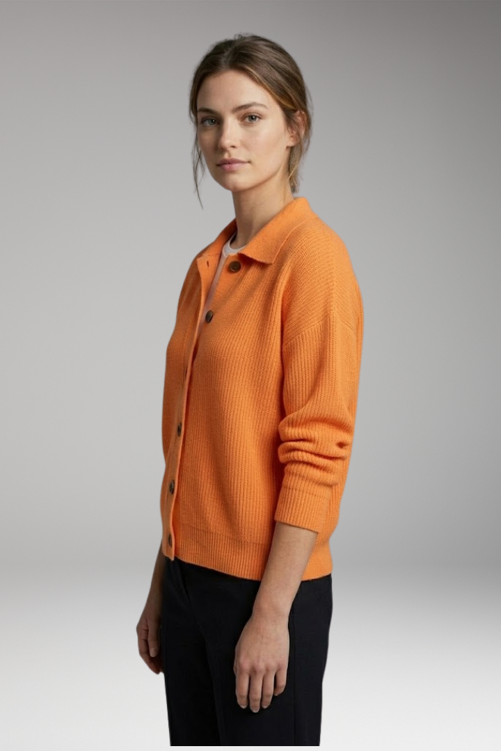 Women’s Cardigan with Lapel Collar and Button Closure