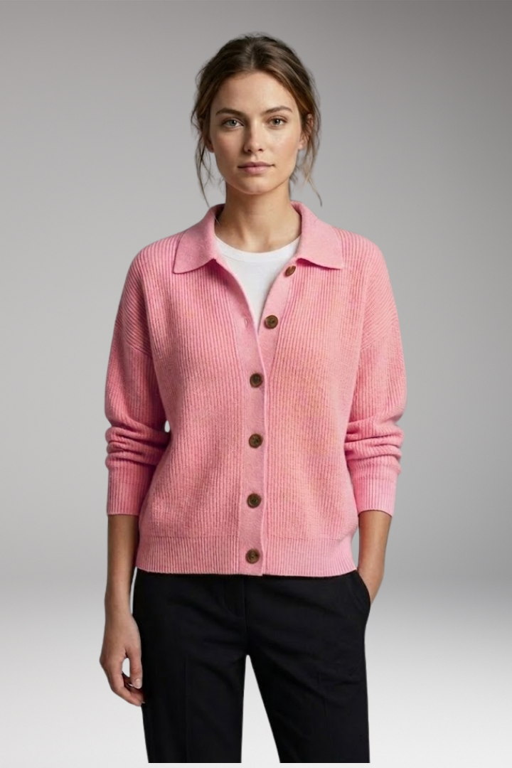 Women’s Cardigan with Lapel Collar and Button Closure