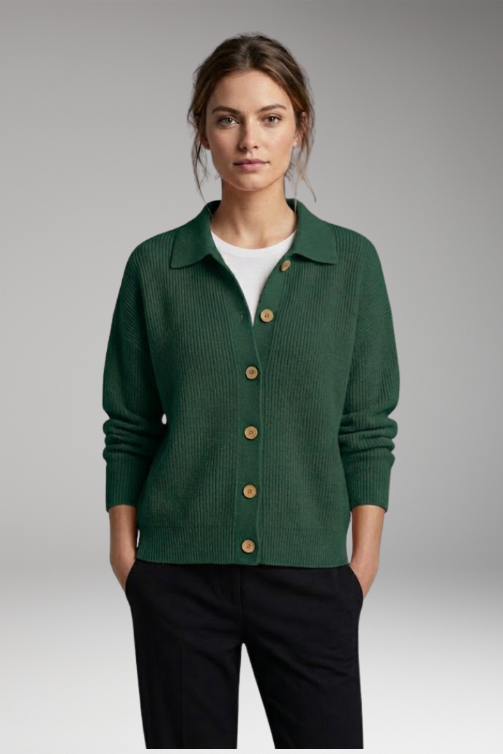 Women’s Cardigan with Lapel Collar and Button Closure