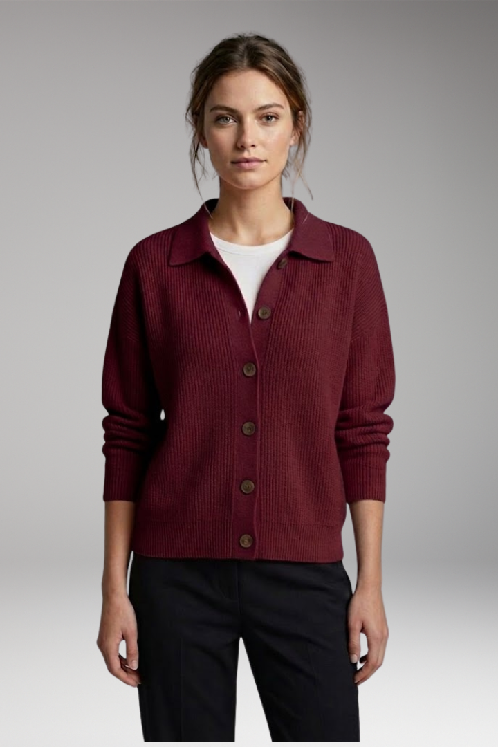 Women’s Cardigan with Lapel Collar and Button Closure