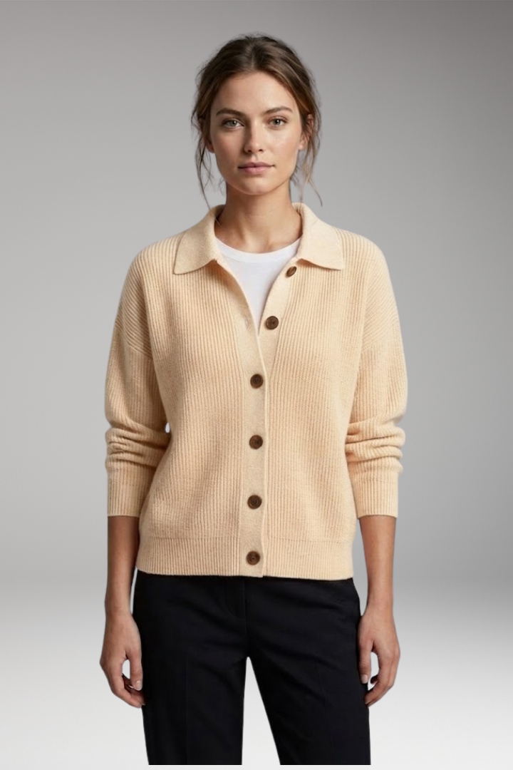 Women’s Cardigan with Lapel Collar and Button Closure