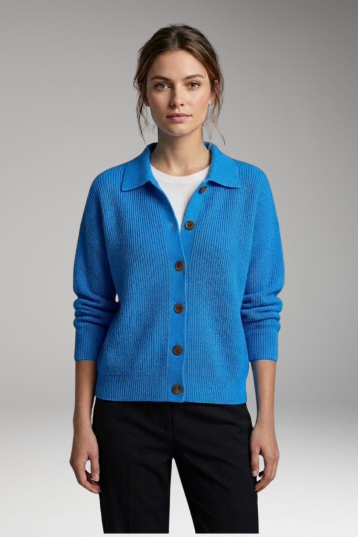 Women’s Cardigan with Lapel Collar and Button Closure
