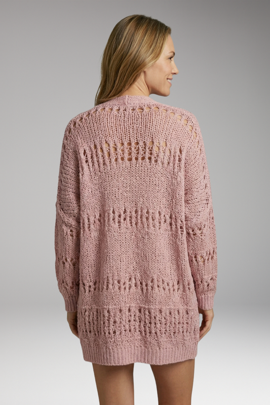 Women's Cardigan with Open-Knit Pattern and Oversized Fit