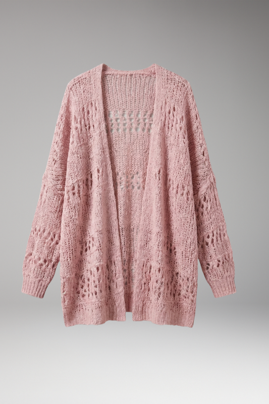 Women's Cardigan with Open-Knit Pattern and Oversized Fit