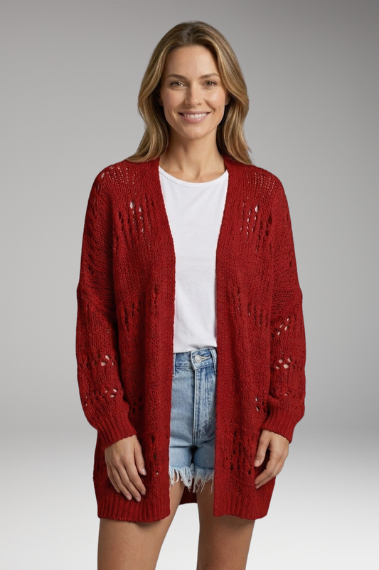 Women's Cardigan with Open-Knit Pattern and Oversized Fit