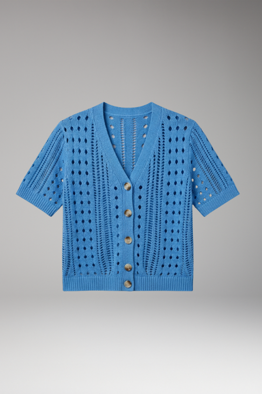 Women's Cardigan with Short Sleeves and Hollow Knit Surface