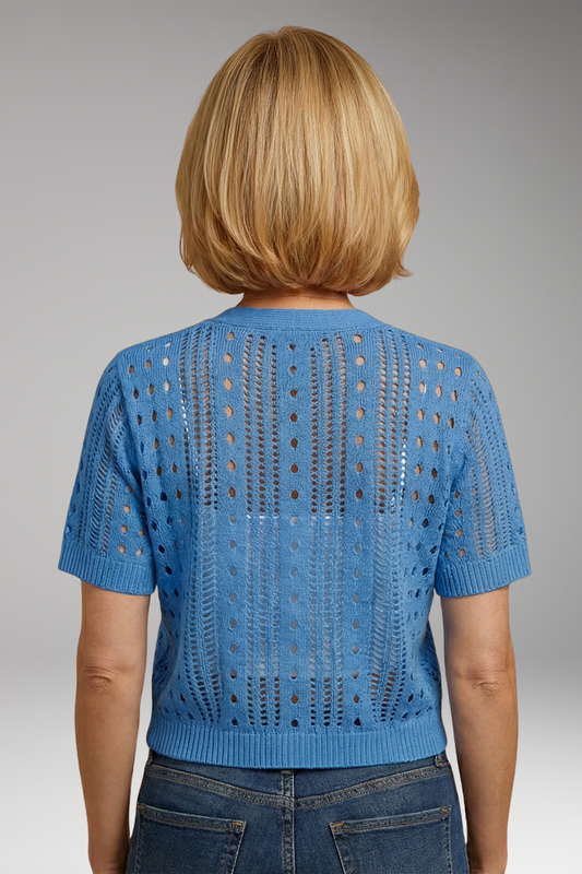 Women's Cardigan with Short Sleeves and Hollow Knit Surface