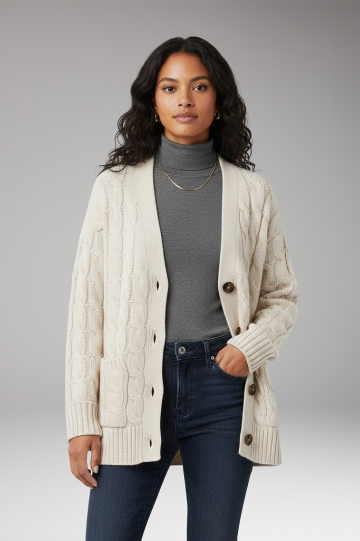 Women’s Cardigan with V-Neckline and Textured Surface