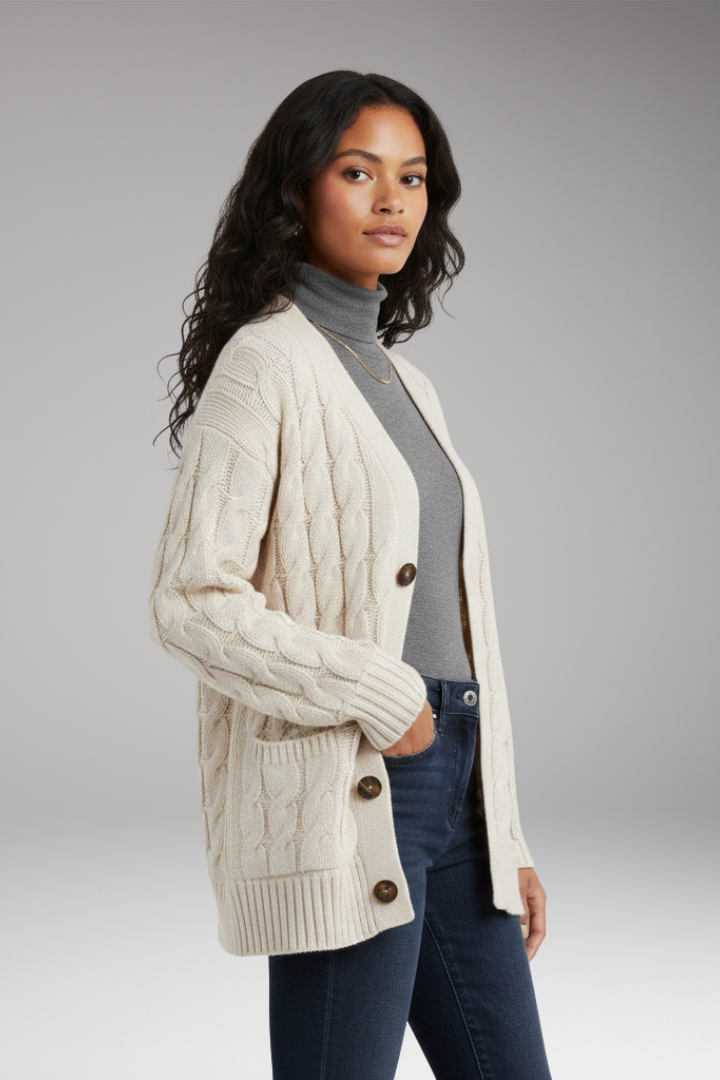 Women’s Cardigan with V-Neckline and Textured Surface