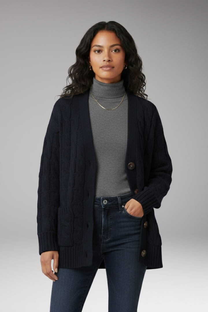 Women’s Cardigan with V-Neckline and Textured Surface