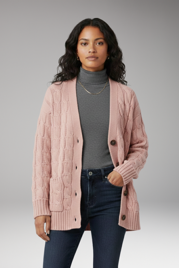 Women’s Cardigan with V-Neckline and Textured Surface