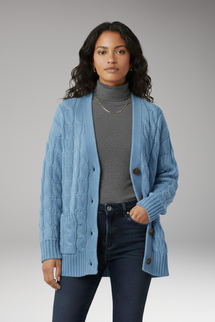 Women’s Cardigan with V-Neckline and Textured Surface