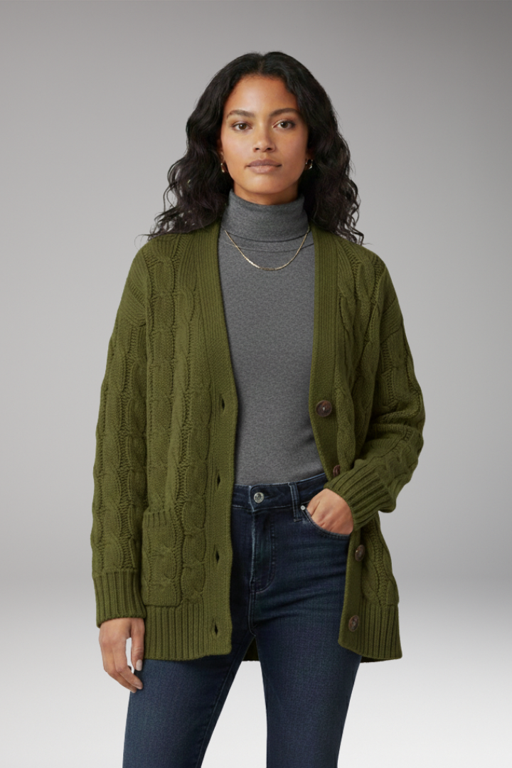 Women’s Cardigan with V-Neckline and Textured Surface
