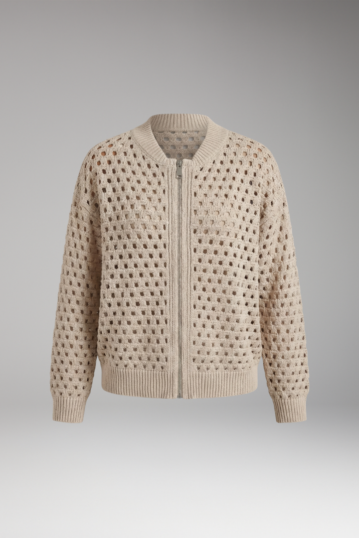 Women’s Cardigan with Zip Closure and Cut-Out Knit