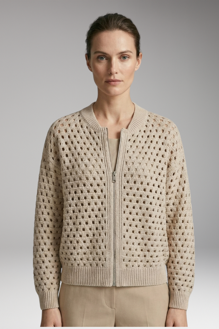 Women’s Cardigan with Zip Closure and Cut-Out Knit