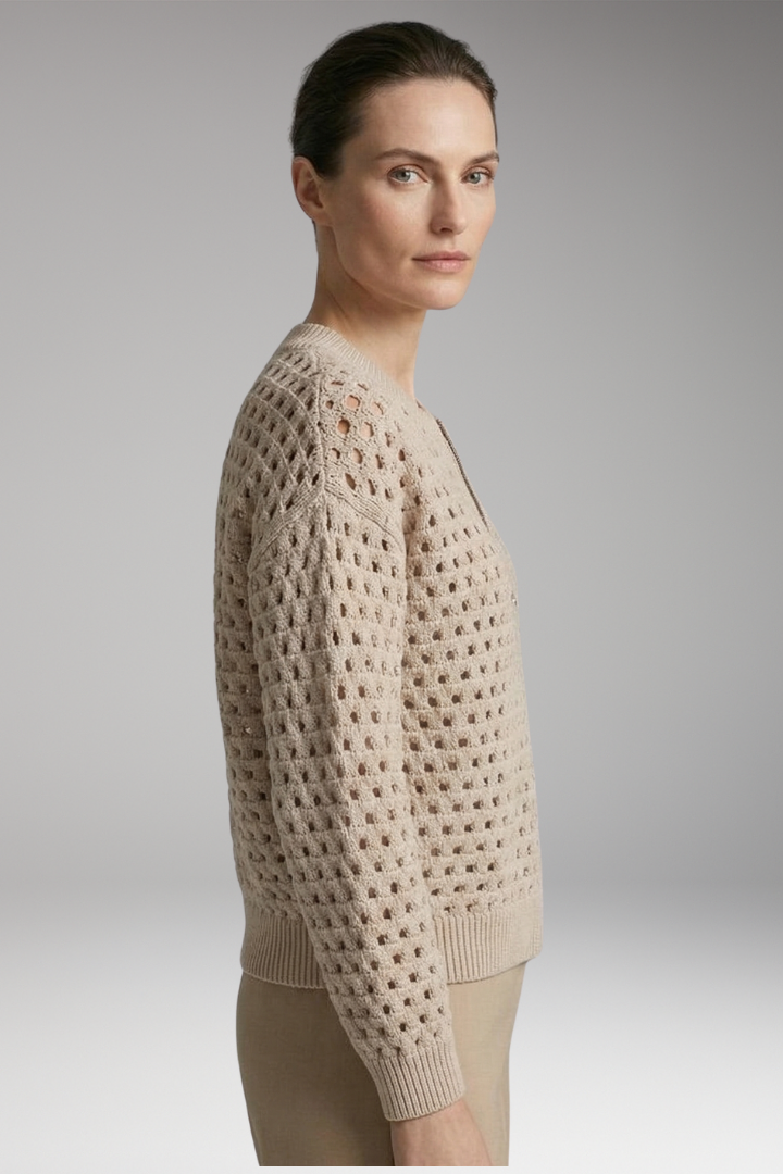 Women’s Cardigan with Zip Closure and Cut-Out Knit