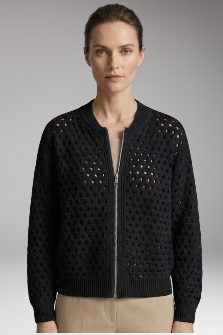 Women’s Cardigan with Zip Closure and Cut-Out Knit