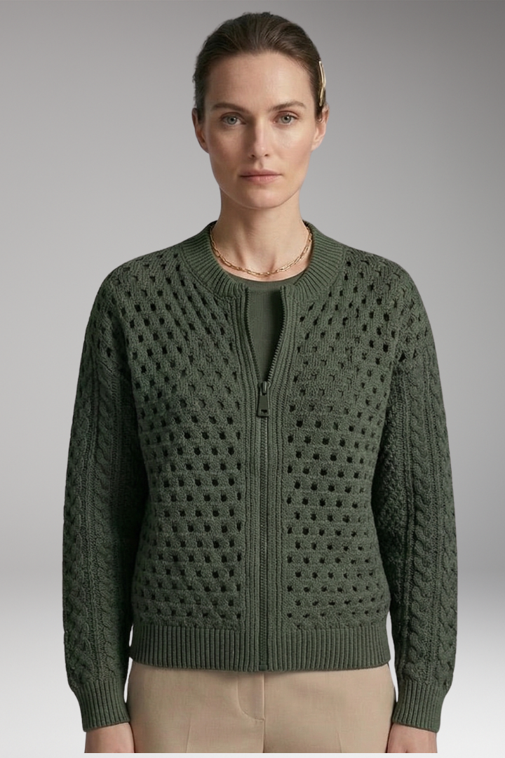 Women’s Cardigan with Zip Closure and Cut-Out Knit