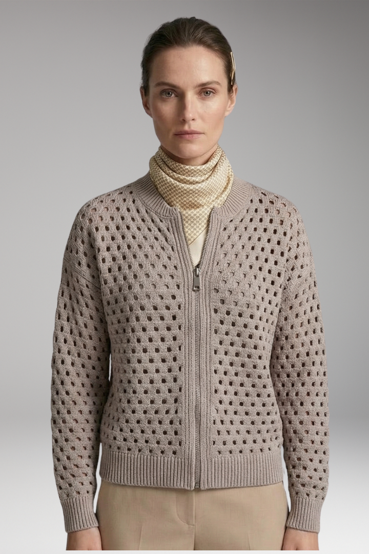 Women’s Cardigan with Zip Closure and Cut-Out Knit