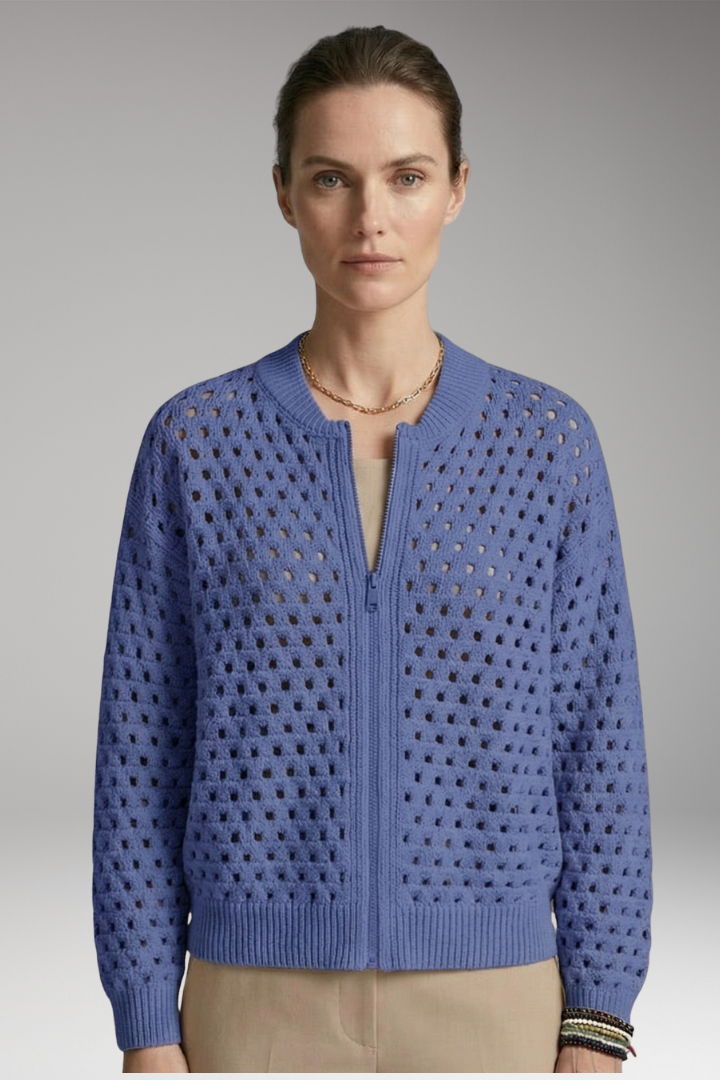 Women’s Cardigan with Zip Closure and Cut-Out Knit