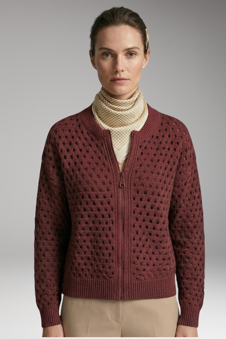 Women’s Cardigan with Zip Closure and Cut-Out Knit