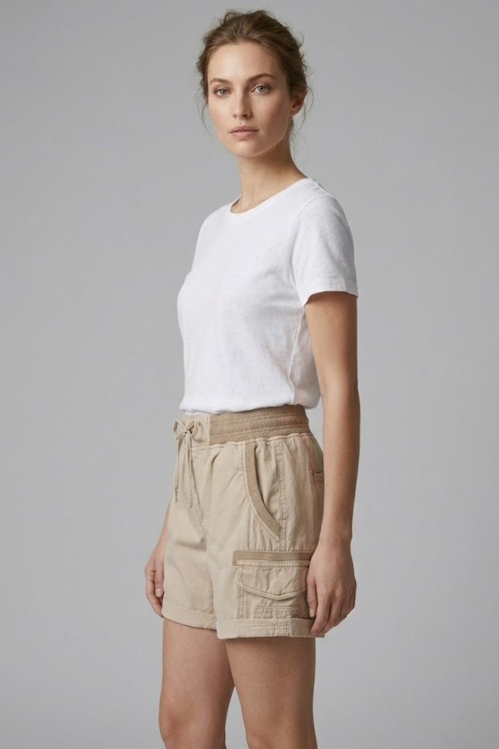 Women's Cargo Shorts with Drawstring Waistband and Side Pockets