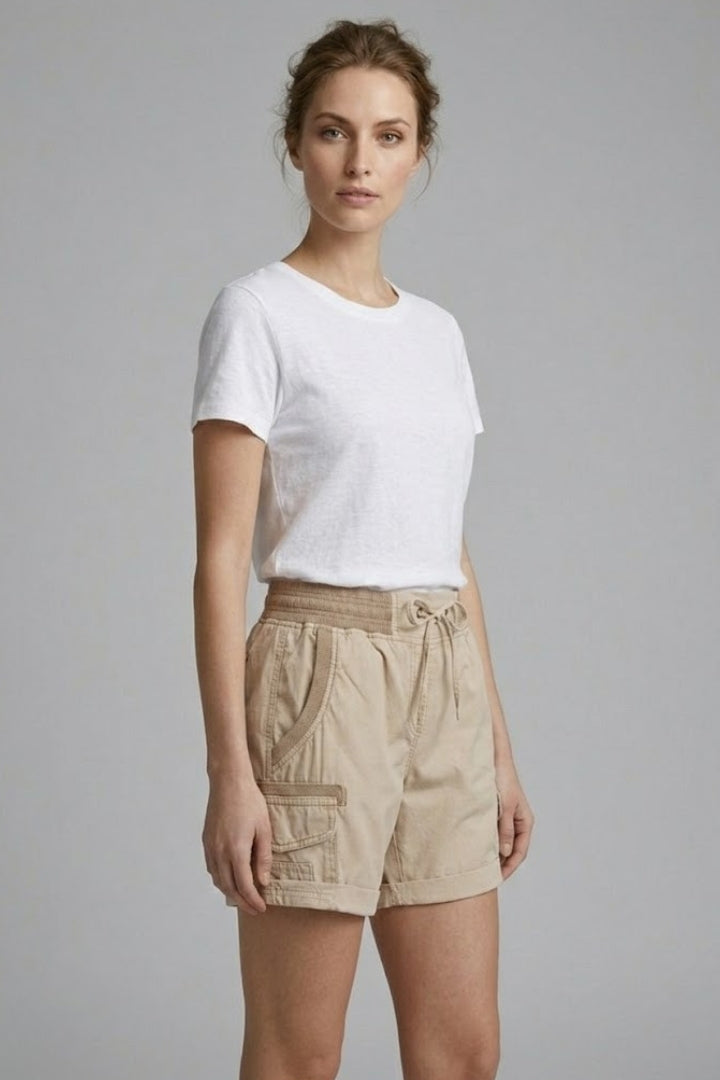 Women's Cargo Shorts with Drawstring Waistband and Side Pockets