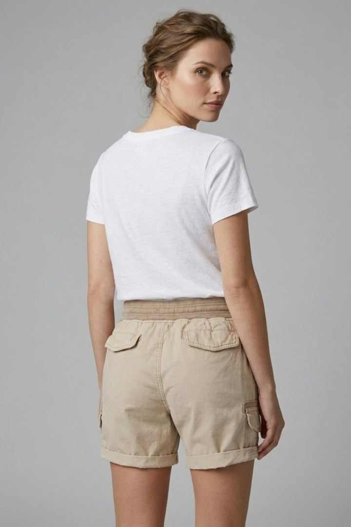 Women's Cargo Shorts with Drawstring Waistband and Side Pockets