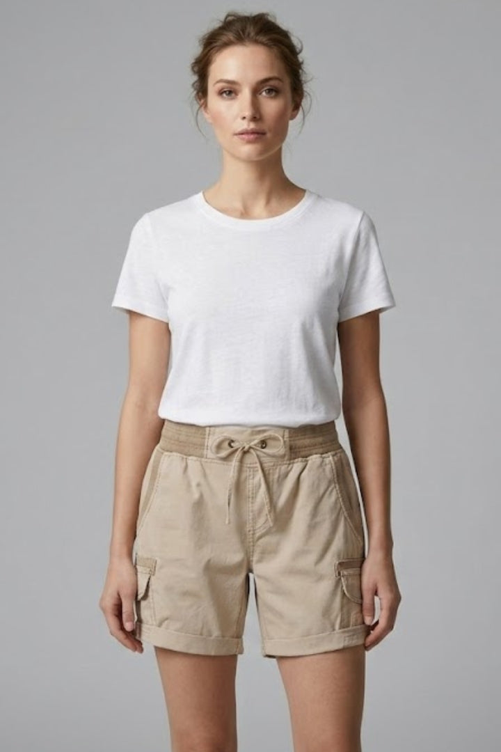 Women's Cargo Shorts with Drawstring Waistband and Side Pockets