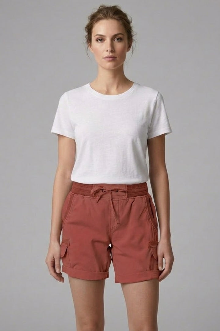 Women's Cargo Shorts with Drawstring Waistband and Side Pockets