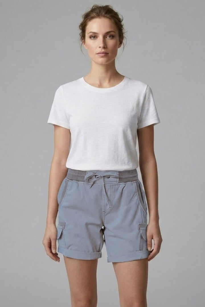 Women's Cargo Shorts with Drawstring Waistband and Side Pockets