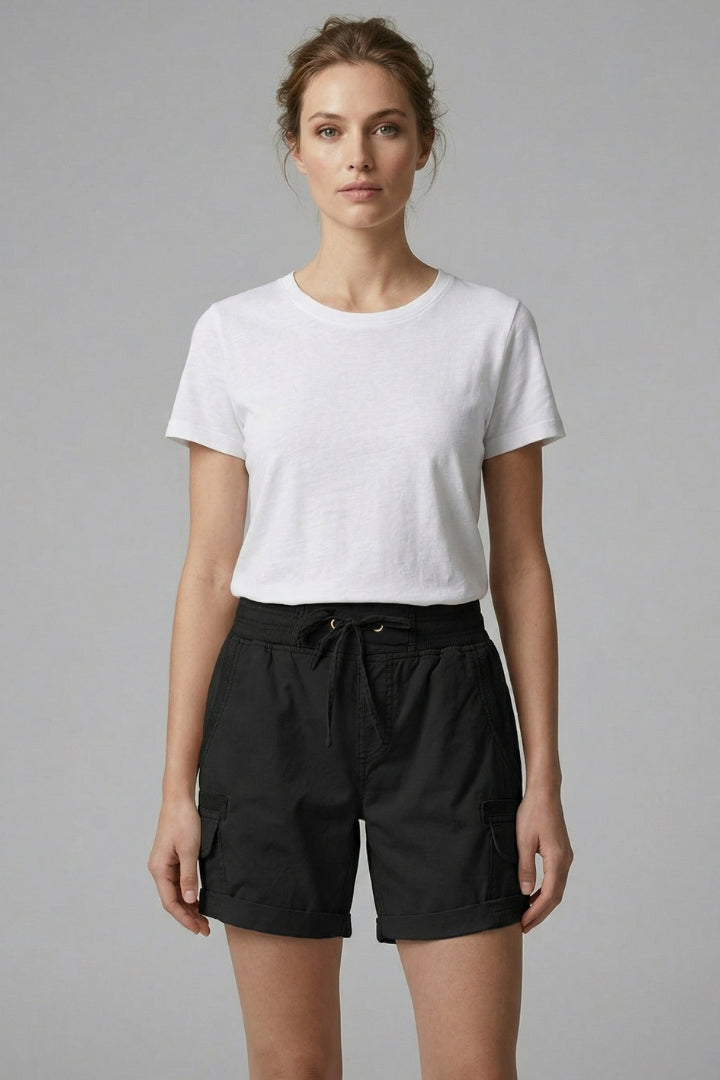 Women's Cargo Shorts with Drawstring Waistband and Side Pockets